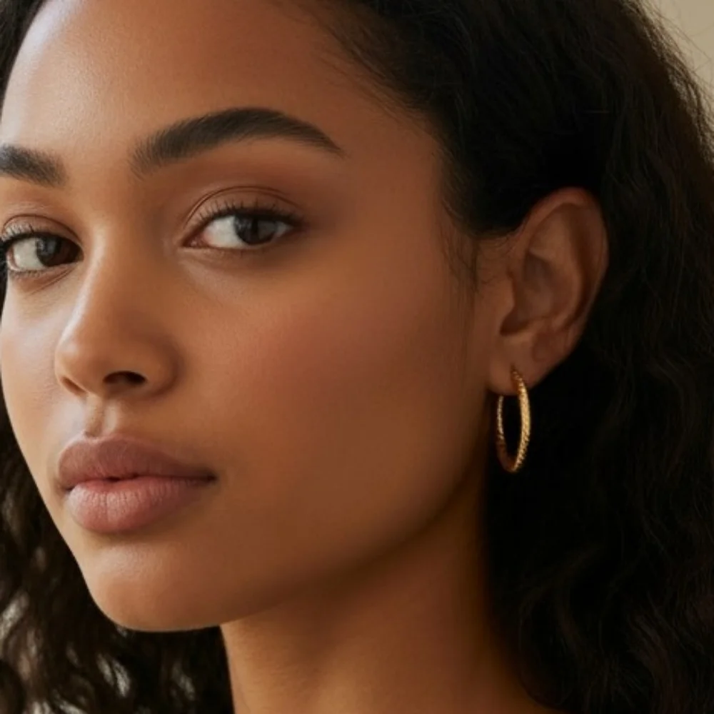 Stainless Steel Gold‎ Accent Design Hoop Earrings | 25mm| Tarnish Resistant